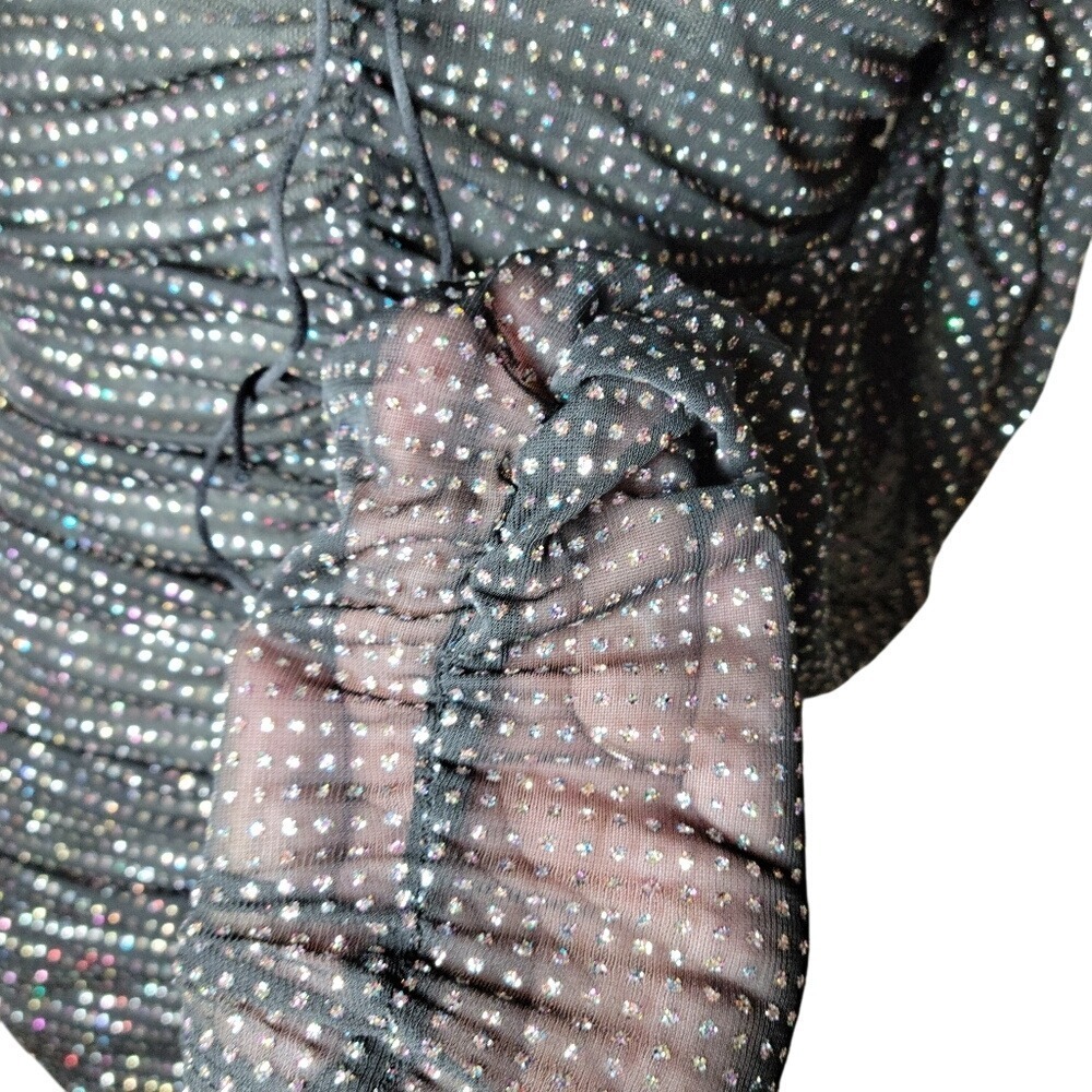 For Love & Lemons Black Glitter Ruched Glam Mini Dress Small NYE Holiday Sparkle - Picture 4 of 12